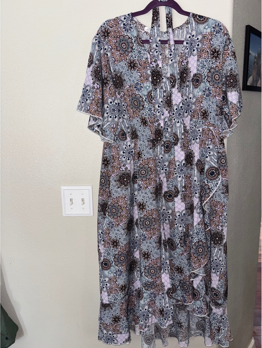 Keluummi Purple Boho Paisley Floral Mock Wrap High Low Midi Dress Plus Size 18